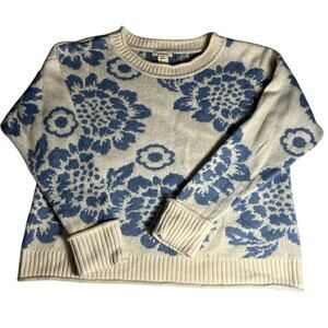 Sundance Womens White with Blue Flower Sweater Size Large